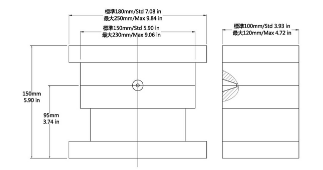 JTT-200R双工位低压注塑机模具尺寸图